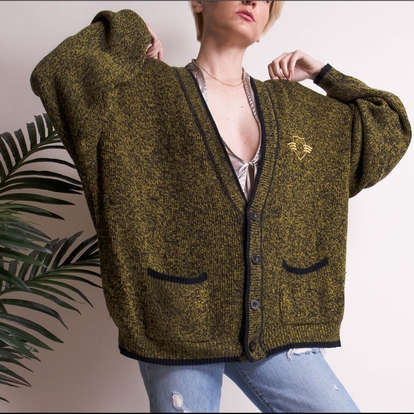 ❌SOLD❌Vintage 80s green knit oversized cardigan - Picture 5 of 8